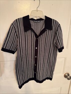 PJ Paul Jones Black & White Short Sleeve Knit Polo